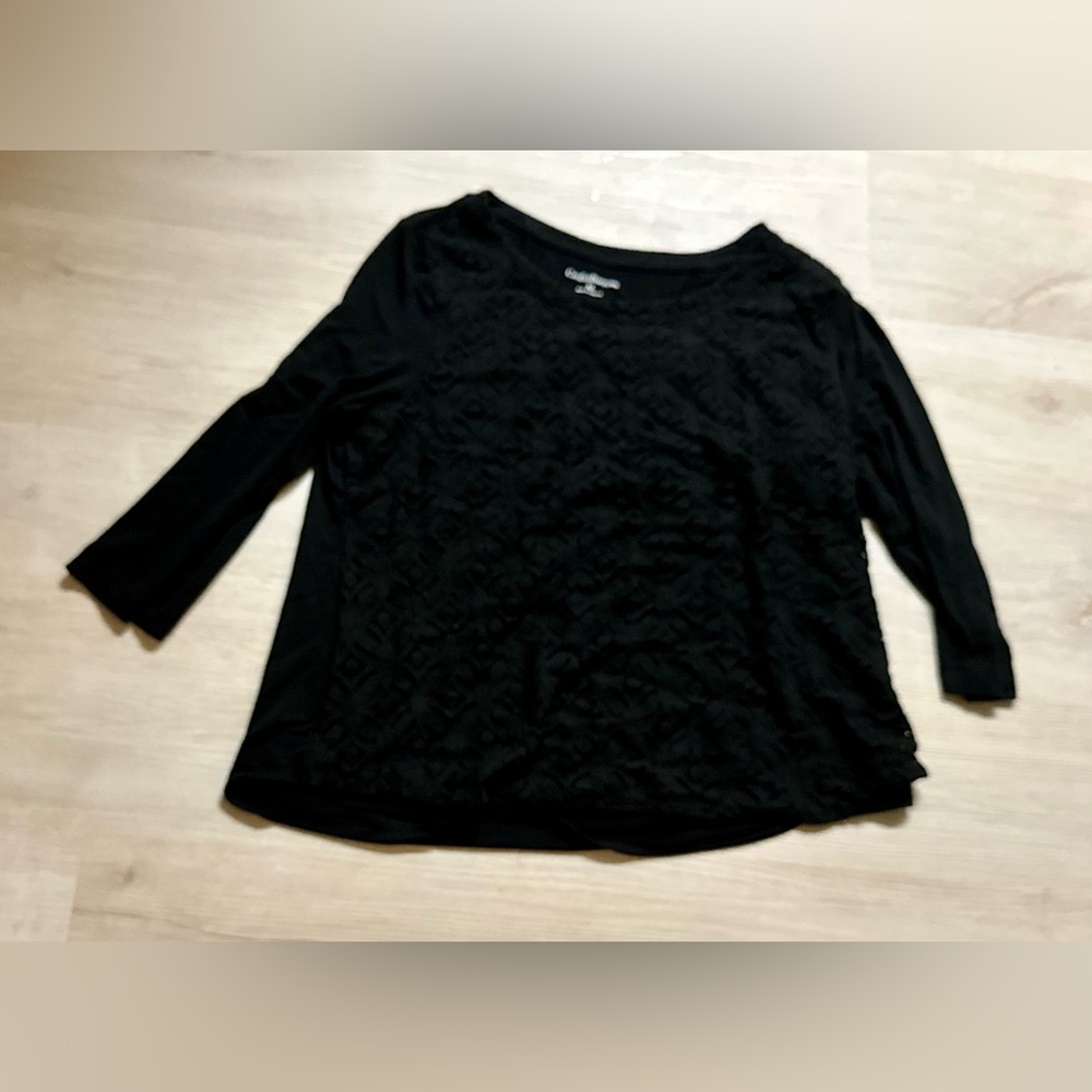 Croft & Barrow Black Round Neck Blouse XL | Comfy Short Sleeve Women's Top